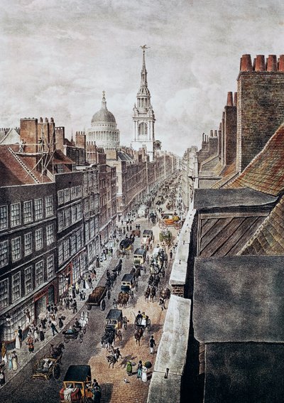 Cheapside Street i London, gravering, England, Storbritannia av British School