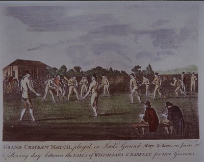 Cricketkamp på Lord's, juni 1793 (farget gravering) av British School