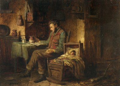 Domestic Scene, ca. 1850 (olje på lerret) av British School