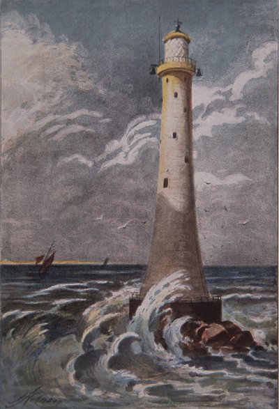 Eddystone fyrtårn, utenfor Plymouth, sent på 1800-tallet (farge litho) av British School