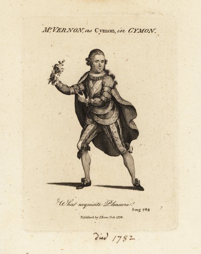 Fru Joseph Vernon som Cymon som synger Thomas Arnes kantate Cymon og Iphigenia av British School
