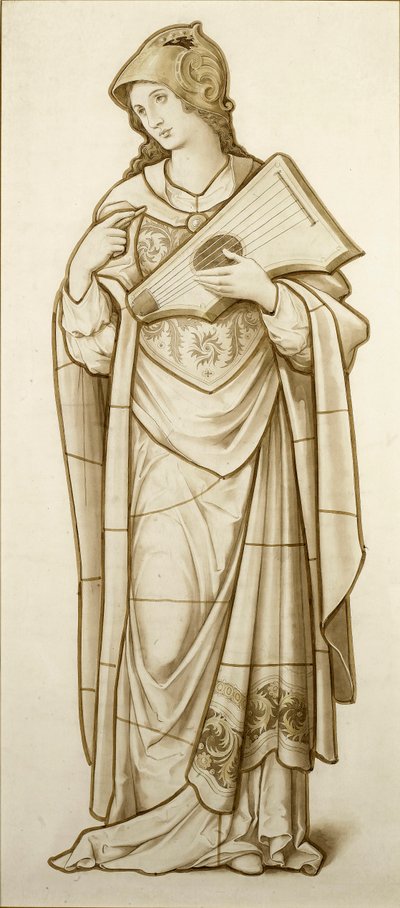 Muse of Lyric Poetry - Cartoon for Stained Glass, ca. 1890 (akvarell på papir) av British School