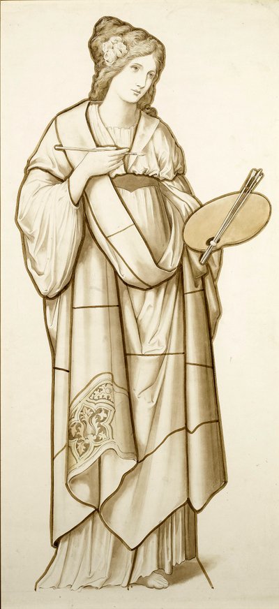 Muse of Painting - Cartoon for Stained Glass, ca. 1890 (akvarell på papir) av British School