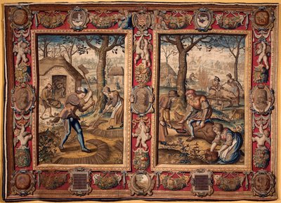 November og desember: "" landbruksarbeid og slakting av griser"" Tapet av produsentene av Mortlake. Genes fra 1600-tallet, Musei di Strada Nuova av British School