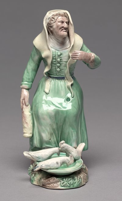 Old Woman Feeding Chickens, Staffordshire Factory, ca. 1770 (keramikk) av British School