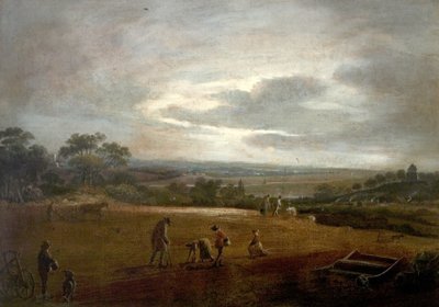 Pløying og dibbling av bønner (olje på lerret) av British School
