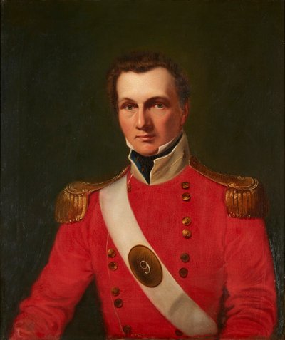 Portrett av en gentleman i en rød militærjakke (olje på lerret) av British School