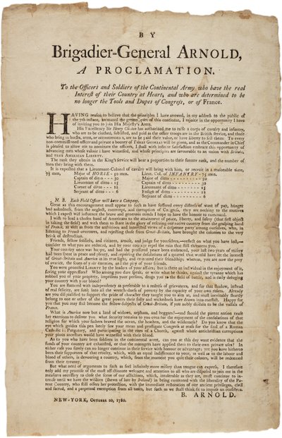 Proklamasjon til offiserer og soldater fra den kontinentale hæren, 20. oktober 1780 av British School