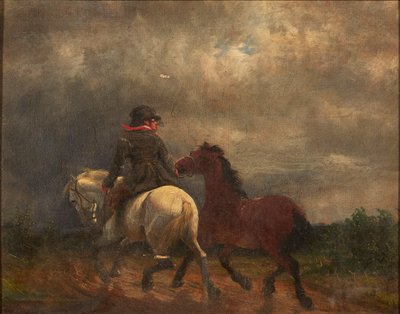 Rytter med to hester (olje på lerret) av British School