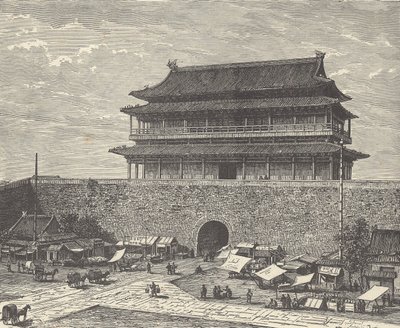 Tsien Men gate, inngang til Den forbudte by, Beijing (Peking), Kina (gravering) av British School