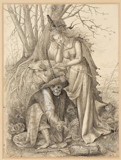 Vanitas Allegory: Døden og en ung kvinne av British School