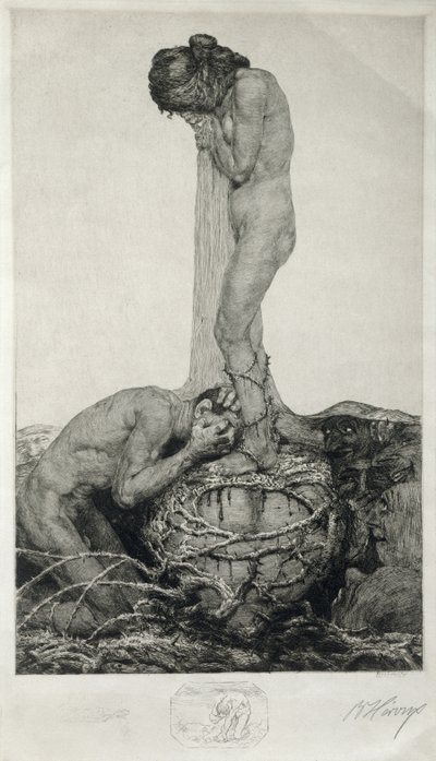 Grief, 1916 (Remarque proof etsing på papir) av Bruno Heroux