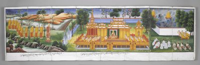 Eller. 13534, f.30 Palace scene, Scener fra Buddhas liv (pergament) av Burmese School