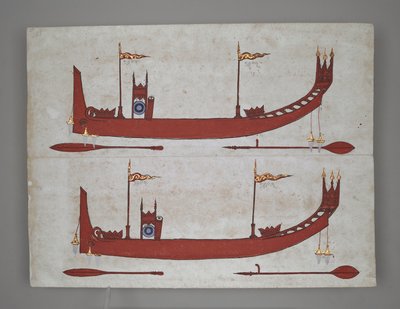 Eller 14005 Royal Barges and Boats (blekk, farge og gull på papir) av Burmese School