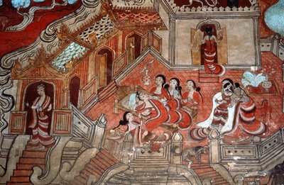 Scener fra livet til en Bodhisattva, 1776 (veggmaleri) av Burmese School