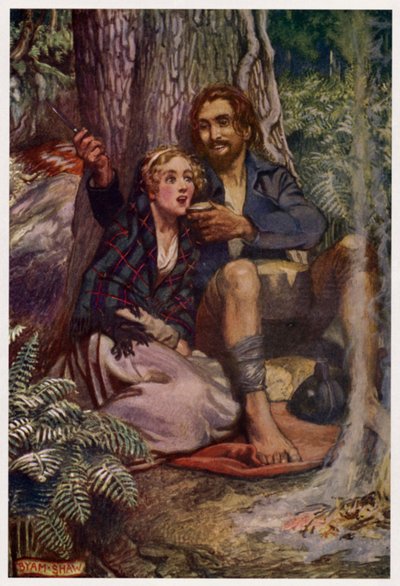 "For tettsittende i en glen, der nane kunne se" (farge litho) av Byam (after) Shaw