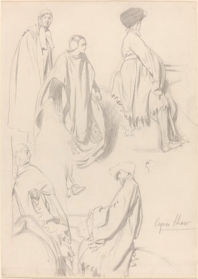 Studier av menn og kvinner i middelalderdrakt av Byam Shaw