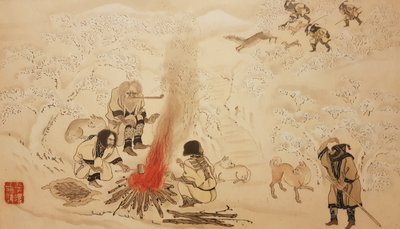 Sika Hjortejakt. Fra serien The Ainu, andre halvdel av 1800-tallet. av Byozan Hirasawa