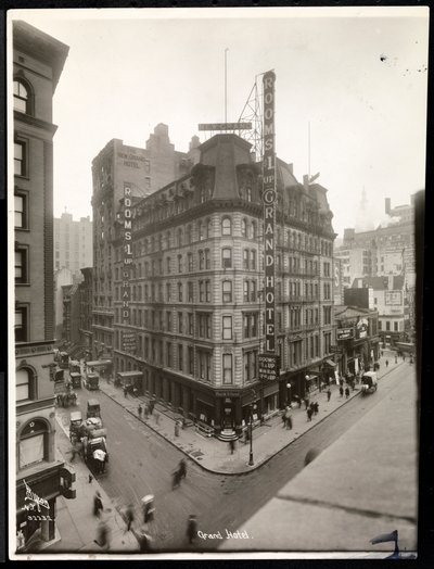 Utsikt over Grand Hotel ay 31st Street og Broadway, New York, ca. 1914 (sølv gelatintrykk) av Byron Company