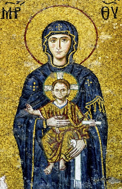 Comnenus-mosaikk som viser Madonna og barn, Hagia Sophia, Tyrkia. (mosaikk) av Byzantine