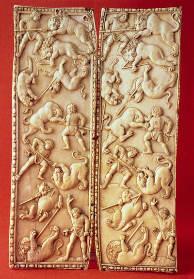Diptyk med en løvejaktscene av Byzantine