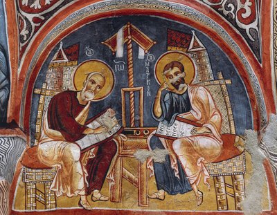 Evangelistene Luke og Matteus som skriver evangelier, Karanlik Kilise (Dark Church) (1100-1200-tallet), Goreme (Unescos verdensarvliste) av Byzantine