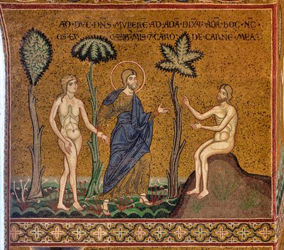 Gud introduserer Eva for Adam, bysantinsk mosaikk, XII-XIII sek., på motfasaden (mosaikk) av Byzantine