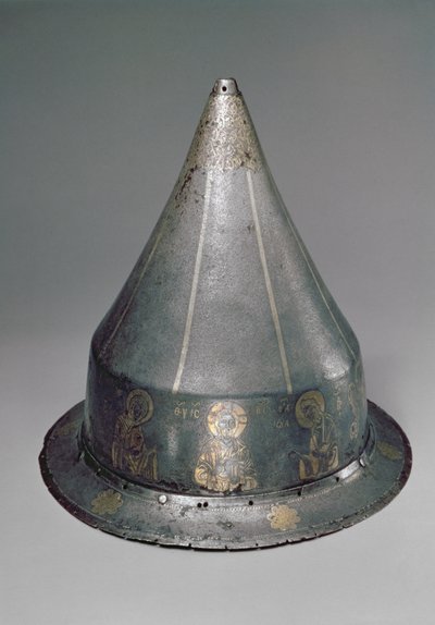 Hjelm med Deesis (stål med gull- og sølvinnlegg) av Byzantine