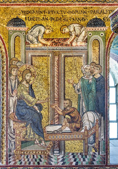 Jesus helbreder den lamme, bysantinske mosaikken, episoder fra Kristi liv, XII-XIII århundrer (mosaikk) av Byzantine