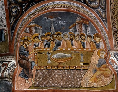Nattverd, bysantinsk freskomaleri (1100-tallet), Karanlik Kilise (Dark Church) (1100-1200-tallet), Goreme (Unescos verdensarvliste av Byzantine