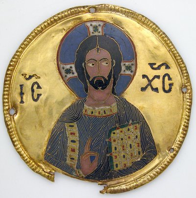 Medaljong med Kristus fra en ikonramme, ca. 1100 (gull, sølv og emalje cloisonné) av Byzantine