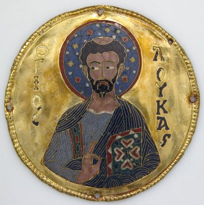 Medaljong med Saint Luke fra en ikonramme, ca. 1100 (gull, sølv og emalje cloisonné) av Byzantine