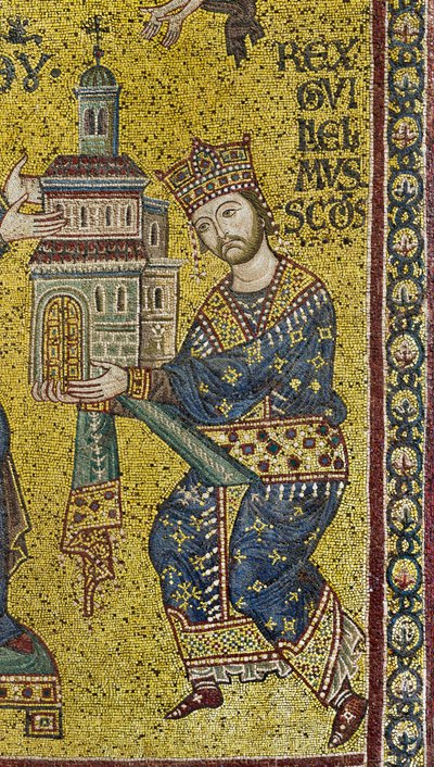 transept: den bysantinske mosaikken som viser kong Vilhelm II som tilbyr katedralen til Jomfru Maria, detalj (mosaikk) av Byzantine