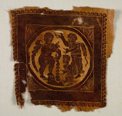 Ornamental Square from a Tunic, 400-tallet (vevteppe med ekstra veftinnpakning, ufarget lin og farget ull) av Byzantine Period Egyptian