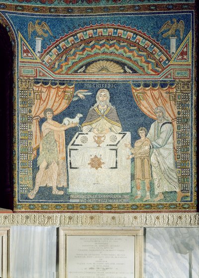 Abraham, Isak og Melkisedek (mosaikk) av Byzantine School