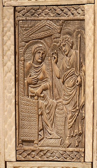 Detalj av kunngjøringen, fra stolen til biskop Maximian (innlagt tre og elfenben) av Byzantine School