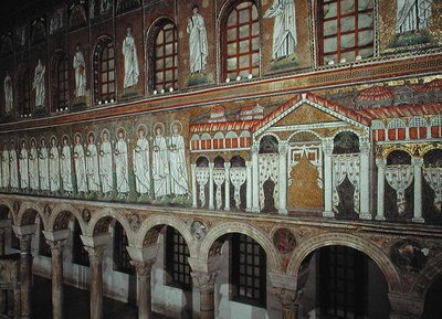 Fasade av Palazzo di Teodorico og prosesjonen av martyrer, 527-99 (mosaikk) av Byzantine School