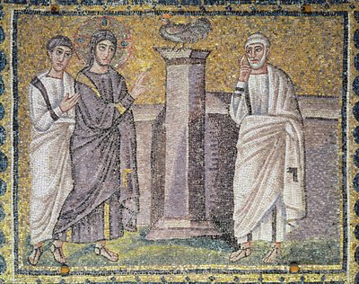 Jesus forutsier Peters fornektelse, scener fra Kristi liv (mosaikk) av Byzantine School