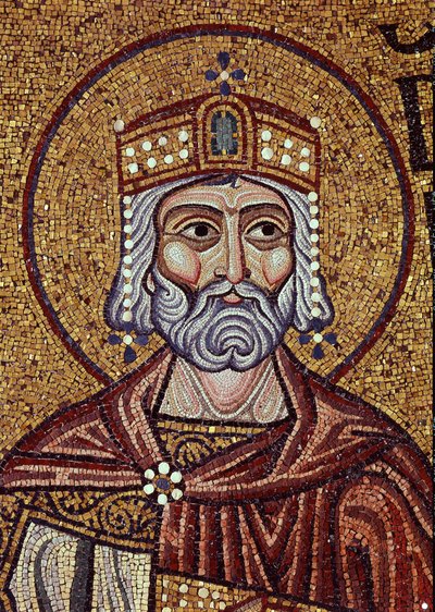 Kong David (10. århundre f.Kr.). Verk av en bysantinsk mester, mosaikk, detalj av dekorasjonen av Markuskirken, Venezia (Italia). Bysantinsk kunst, middelalder. Markuskirken, Venezia. av Byzantine School