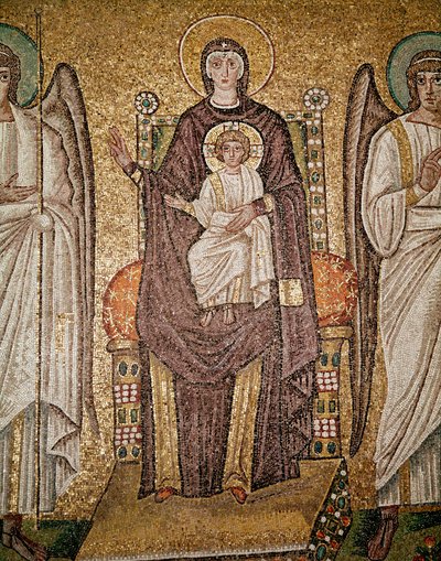 Den bysantinske jomfruen (Detalj av mosaikk, 600-tallet) av Byzantine School