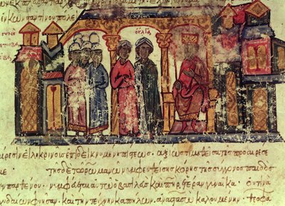 The Conversion of Olga (d.969) fra Madrid Skylitzes av Byzantine School