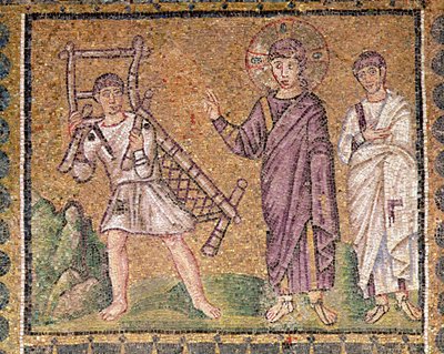 Helbredelsen av den lamme fra Kapernaum, scener fra Kristi liv (mosaikk) av Byzantine School
