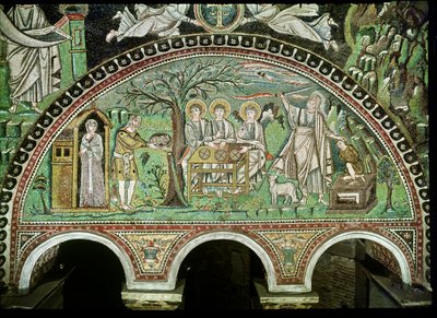 The Hospitality of Abraham and the Sacrifice of Isaac, 600-tallet (mosaikk) av Byzantine School