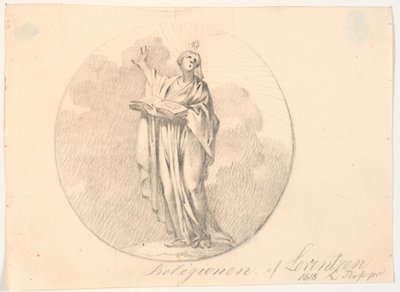 Symbol på religionen. En stående kvinne med en bok av C.A. Lorentzen