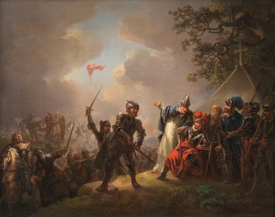 Legenden om det danske flagget (Dannebrog) som falt fra himmelen under slaget ved Lyndanisse (Tallinn) i Estland i 1219 av C.A. Lorentzen