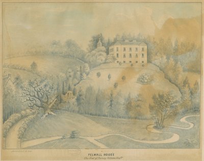 Drayton-in-Hales - Pelwall House: blå vask tegning, nd [?19th cent] av C.B Ash