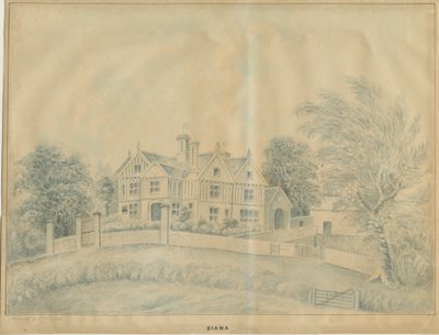 Eccleshall - Biana Hall: blå vasketegning, og [midten av 1800-tallet] av C.B Ash