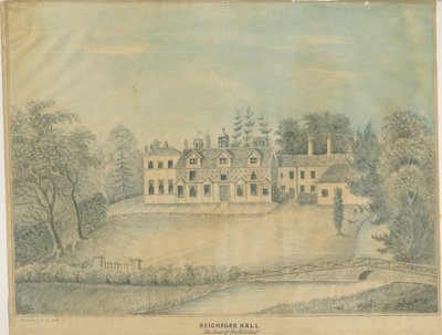 Seighford Hall: farget vasketegning, og [midten av 1800-tallet] av C.B Ash