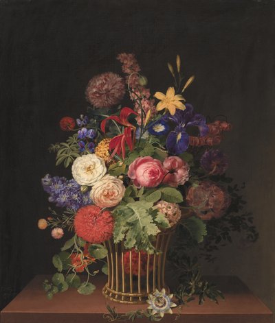 En lett stokkkurv med blomster av C.D. Fritzsch