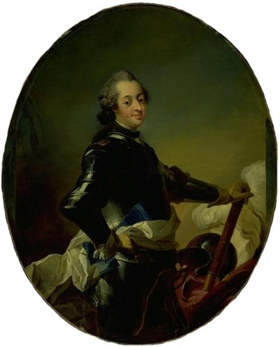 Portrett av Frederik V i rustning av C.G. Pilo